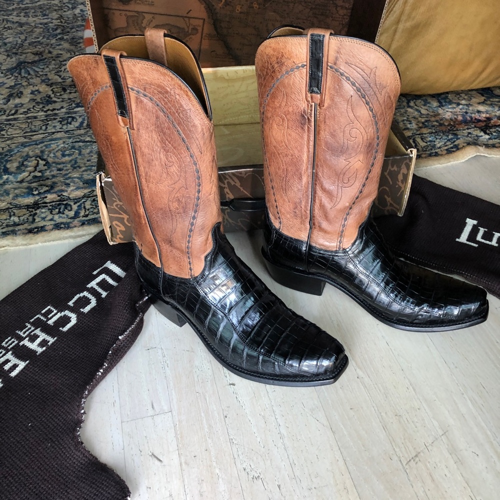 Brand New In Box Men’s New Luchesse Black Exotic Boots Size 10 2E